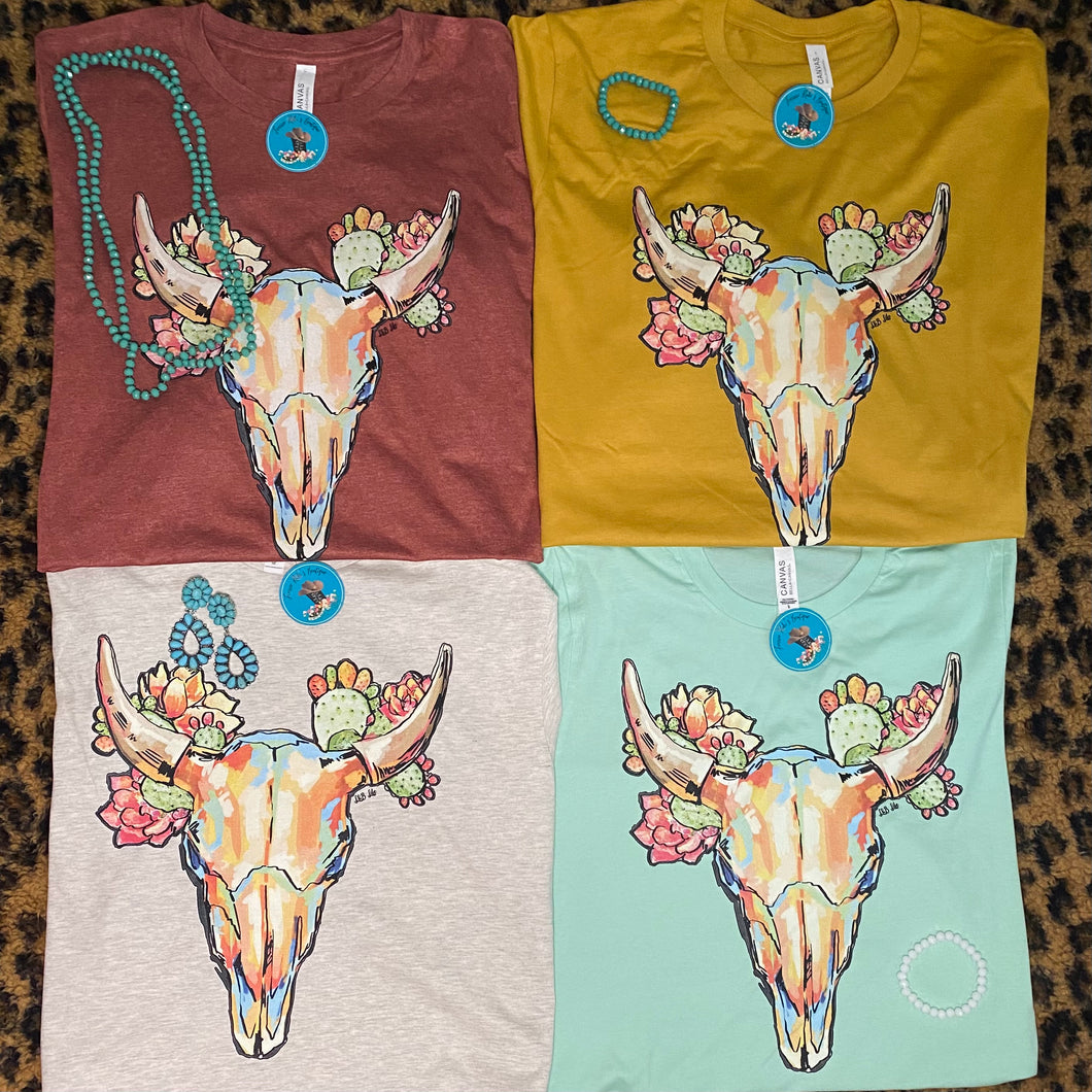 Colorful Cow Skull T-Shirt