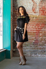 Load image into Gallery viewer, Black Tee Dress With Fringe
